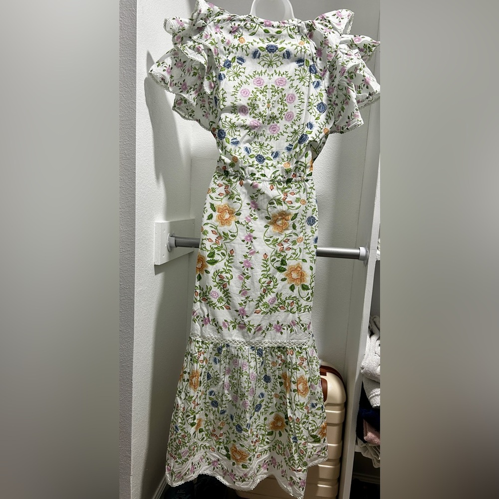 Farm Rio Off-White Folk Floral Lace Midi Dress. L. NWT. - Picture 10 of 14